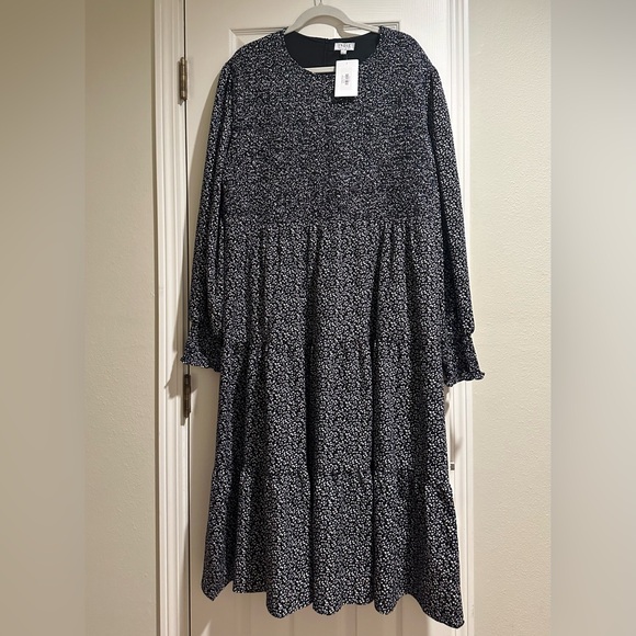 NWT Indie & Co Black and White Floral Tiered Midi Dress Women’s Size XXXL - Picture 1 of 7